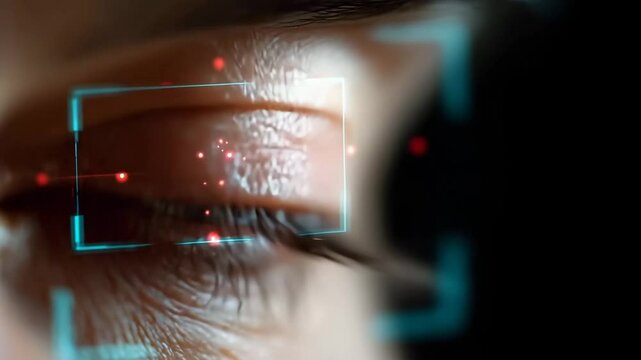Eyescanning technology: futuristic closeup of biometric identification in action