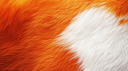 Close-up of vibrant orange and white fox fur with detailed texture and soft fluffy appearance showing natural coloration and fine hair strands
