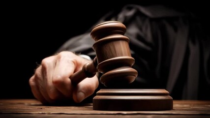 Judge's gavel strikes in courtroom sequence for justice and law themes - Powered by Adobe