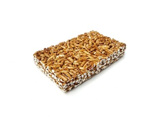Puffed rice bars isolated on white background
