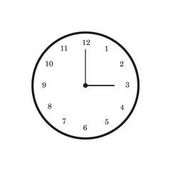 Simple Clock Face Illustrating Three O'Clock, Clean and Minimalist Design for Easy Time Representation