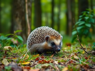 Fototapeta premium A cute hedgehog in the forest.