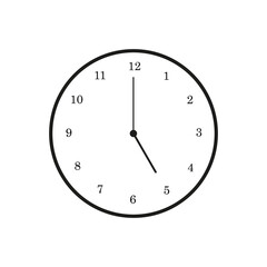 A simple clock face displaying 5 o'clock, with clear numbers and a minimalist design, perfect for time-telling practice