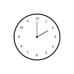 Simple black and white clock illustration showing 2 o'clock, clear and easy to read design