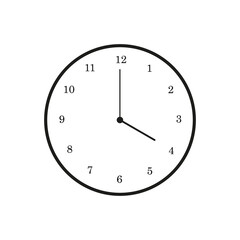 Simple Black and White Clock Illustration Showing Four O'Clock Time Telling Design