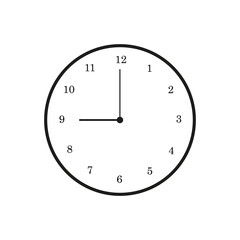 Illustration of a Clock Face Displaying Nine O'Clock, Set Against a Clean White Background