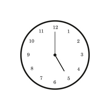 A simple clock face displaying 5 o'clock, with clear numbers and a minimalist design, perfect for time-telling practice