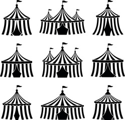a circus tent with striped silhouette