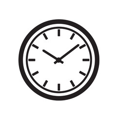 A simple black and white clock face displaying the time suitable for a variety of time related concepts