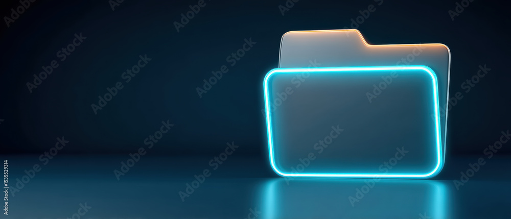 Poster digital folder icons glowing with neon light symbolize data transfer and storage in modern technolog