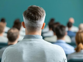 medical research and clinical trial with public health. Town hall meeting with medical team explaining ongoing health research trial