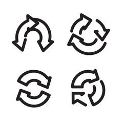 Collection of four minimalistic line art icons representing circular arrows suitable for diverse applications and design elements