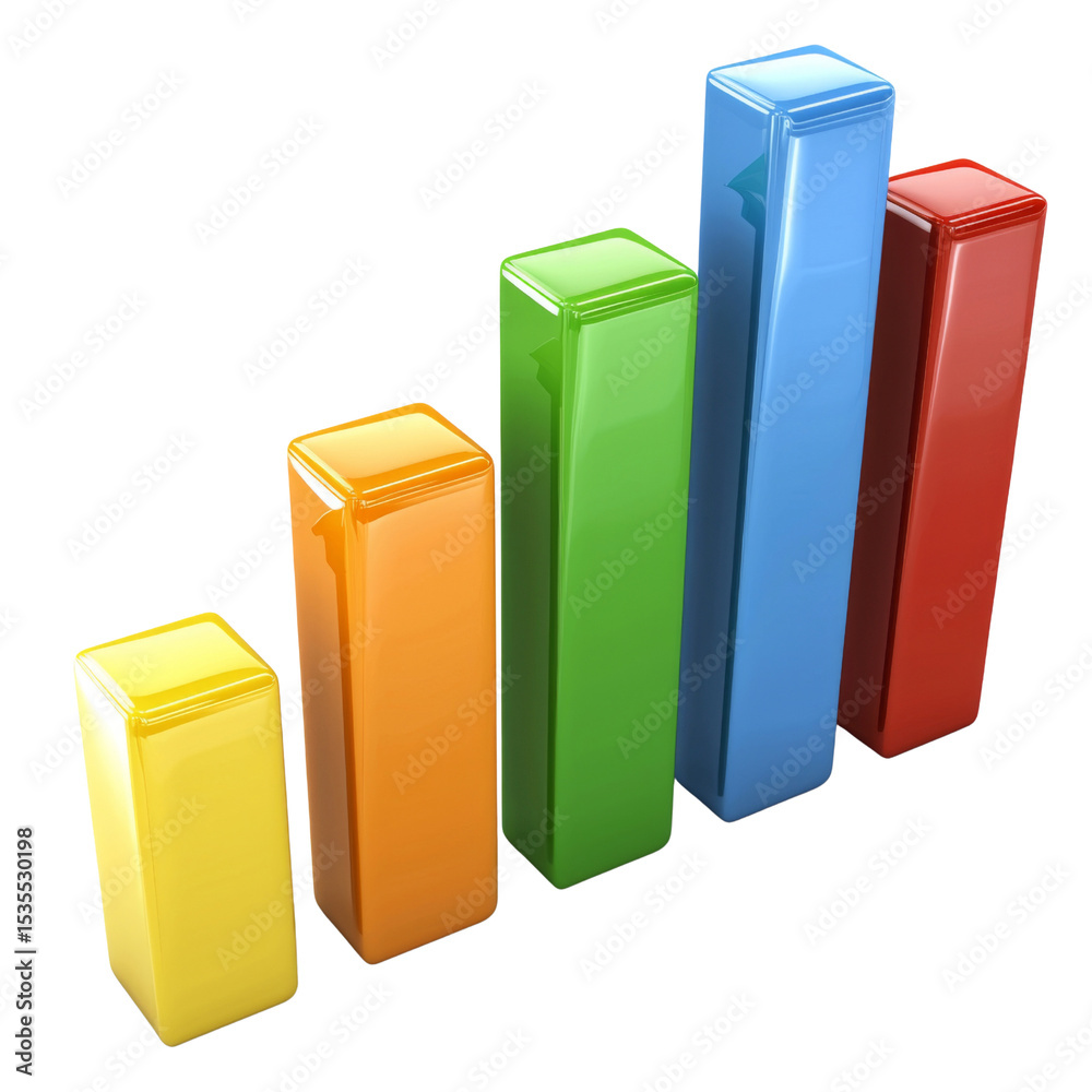 Poster colorful bar graph representing data growth and analysis, showcasing vibrant yellow, orange, green, 