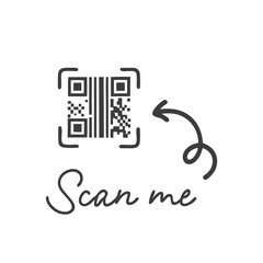 Simple scan me instruction with qr code and curved arrow design on white background