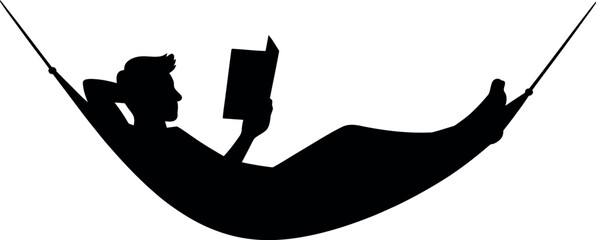 Man relaxing lying in hammock silhouette white background  