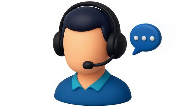 3D illustration of a customer support avatar wearing a black headset with microphone. Ideal for contact center, technical support, and communication service visuals