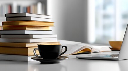 Fototapeta premium a stack of books and coffee cup