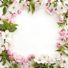 Floral arrangement featuring pink and white blossoms in a square frame on a neutral background