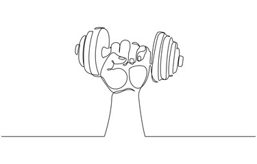 Single Line Drawing Arm Hand Gripping Dumbbell. Strength Training Minimalist Vector. Dumbbell Lifting Hand Icon Fitness and Strength Concept, pro vector minimal.
