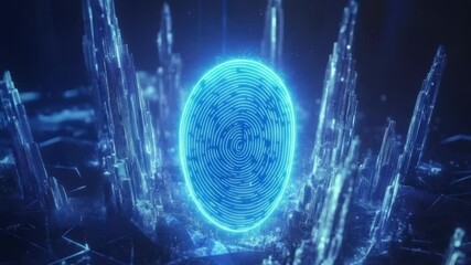 Abstract digital fingerprint in a futuristic city landscape - Powered by Adobe