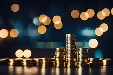 Still life di monete e denaro, simbolo si affari, finanza e investimenti.