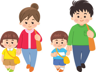 手を繋いで歩く親子