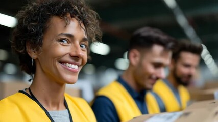 Diverse warehouse team collaborating on logistics and successful package delivery - Powered by Adobe