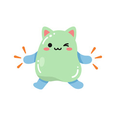 Funny cartoon green slime monster like a cat, design vector illustration