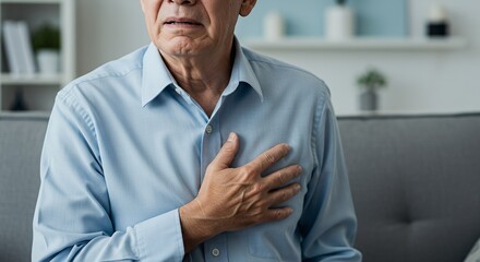 Senior Man Experiencing Chest Pain Heart Attack or Angina Pectoris