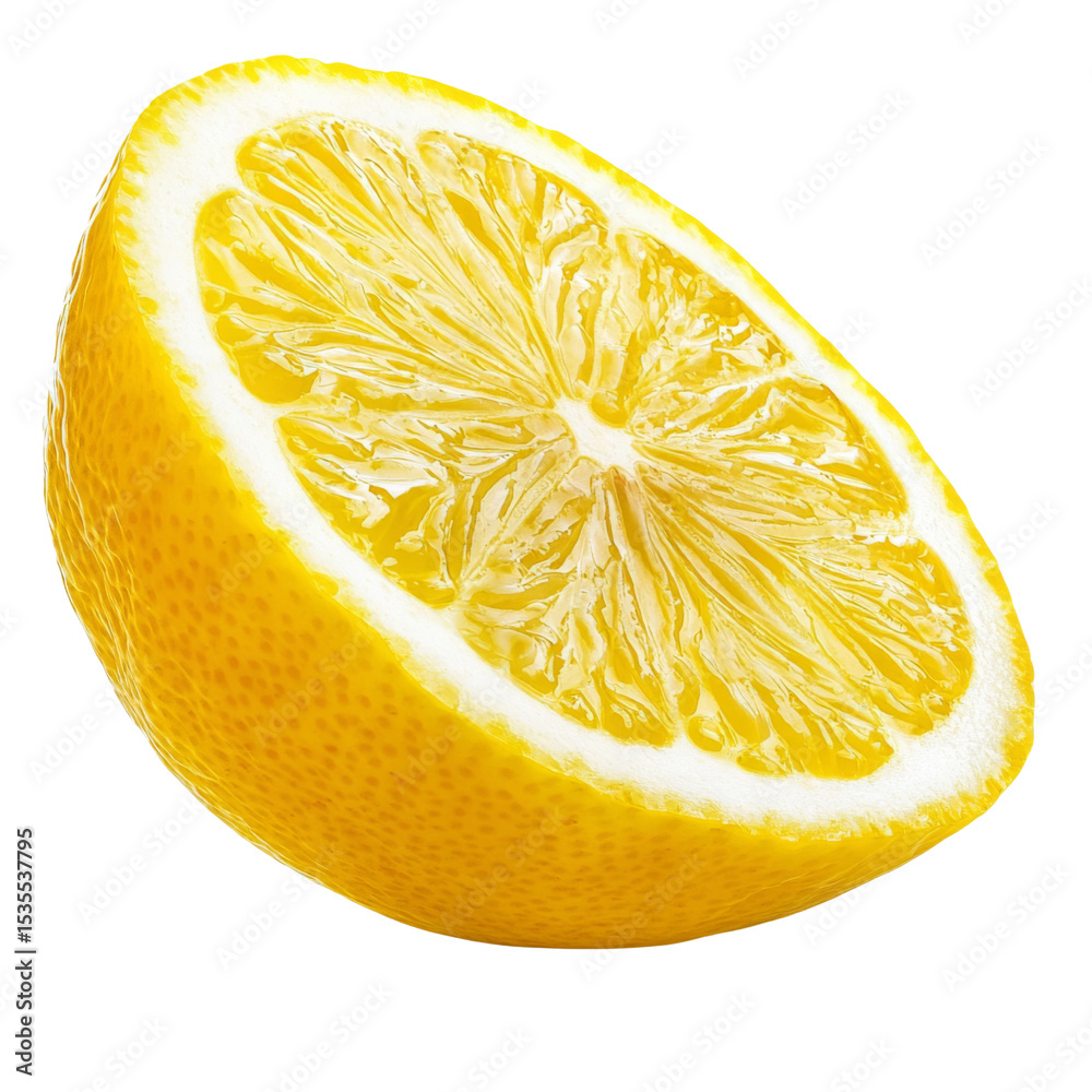 Poster fresh lemon slice with vibrant yellow color and textured surface, perfect for culinary use or decora