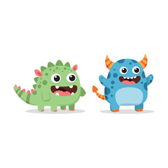 A funny cartoon monster character illustration with a cute smile, resembling a virus or bacterium, like a toy bug or scary alien dragon