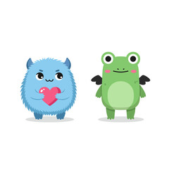 A funny set of cute baby monster cartoon character head icons, perfect for a child's design