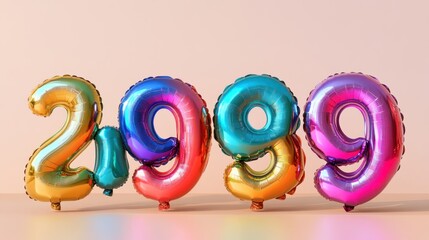 Fototapeta premium Festive 2099 New Year Balloons: Colorful Celebration and Future Vision