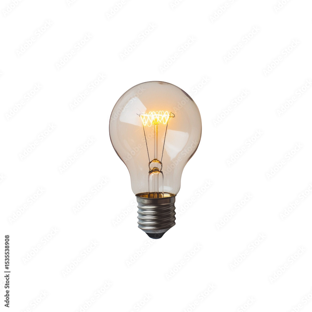 Poster glowing light bulb with vintage design, showcasing its filament and glass structure, perfect for add