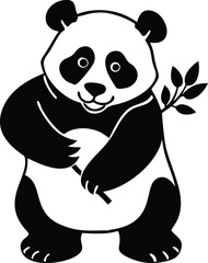 Obraz premium Adorable black and white panda holding a branch smiling vector illustration