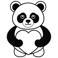 Obraz premium Adorable black and white panda holding heart symbol for love and friendship concepts