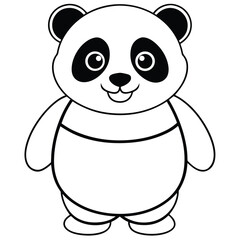 Naklejka premium Adorable cartoon panda bear illustration in black and white with friendly expression for design