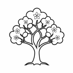 Blossom Tree Outline Illustration &ndash; Hand Drawn Floral Tree Vector for Spring, Garden, and Botanical Themes