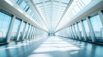 An empty server room bathed in white light, showcasing rows of server racks in a highly advanced and clean technology environment.