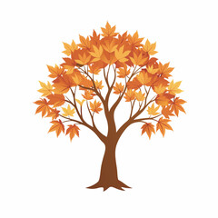 Autumn Tree Vector Illustration &ndash; Fall Season Tree with Orange and Yellow Leaves Isolated on White