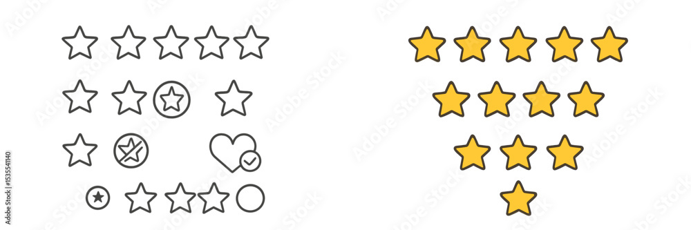 Poster design collection of outlined and filled star symbols on a clean background for creative projects, d