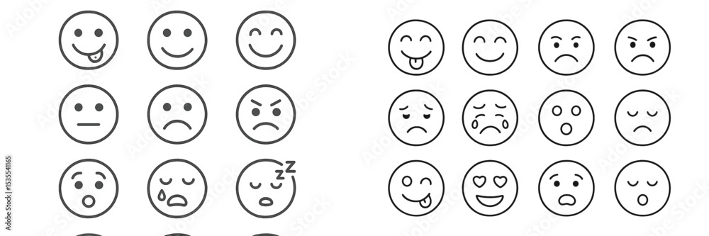 Aufkleber Expressions in simple designs showcasing a range of emotions from happiness to sadness in a playful manner