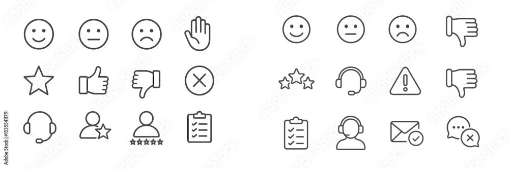 Poster Collection of simple emoticons and icons representing feedback and communication styles for user interaction