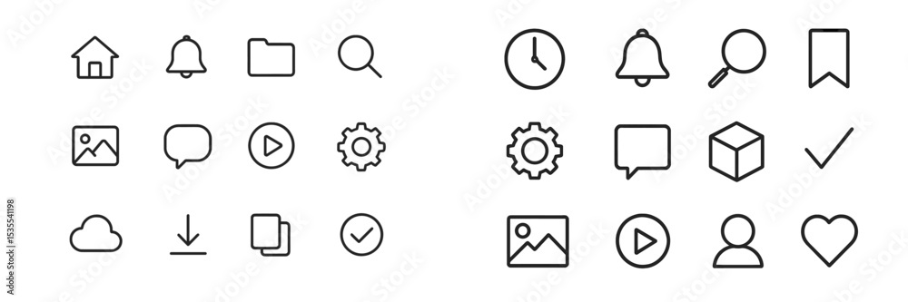Aufkleber Set of simple icons representing common user interface elements for digital applications and websites