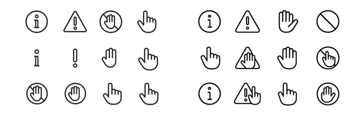 Obraz premium Symbols displaying various forms of warnings and informational cues in a modern design layout, suitable for diverse uses