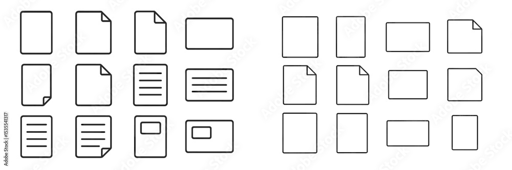 Poster Drawing of various document types, arranged in two groups, showcasing different shapes and designs for papers and forms