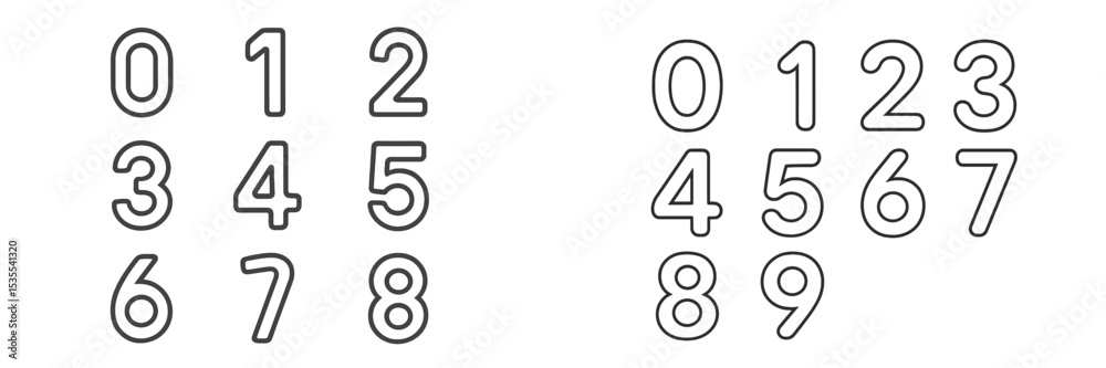 Poster Collection of simple outline numbers displayed in two grids for educational purposes and design applications