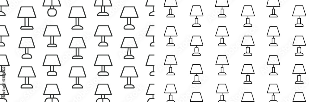Poster Multiple black and white lamp illustrations arranged in a repeated design pattern for home decor or design inspiration