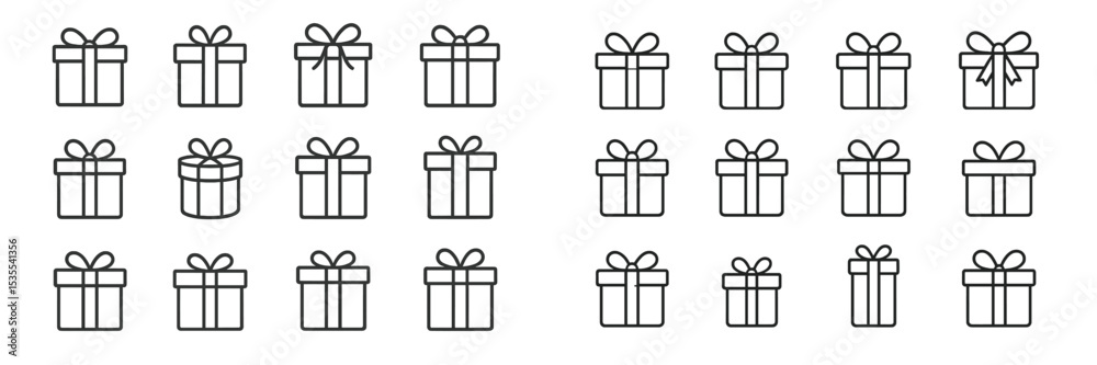 Poster Various gift box designs arranged in a grid pattern for creative project inspiration in minimalistic style