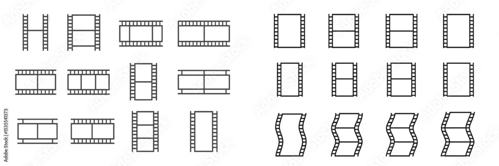 Aufkleber various film strip designs showcasing different formats and orientations in a simple graphic style
